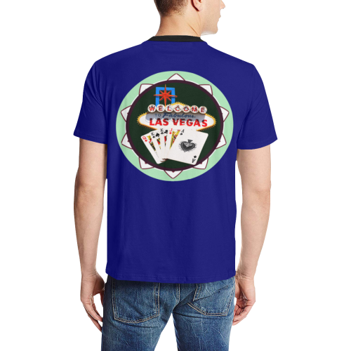 LasVegasIcons Poker Chip - Poker Hand Blue Men's All Over Print T-Shirt (Solid Color Neck) (Model T63)