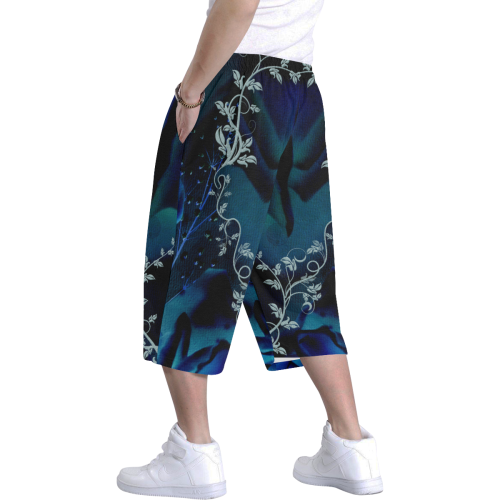 Floral design, blue colors Men's All Over Print Baggy Shorts (Model L37)