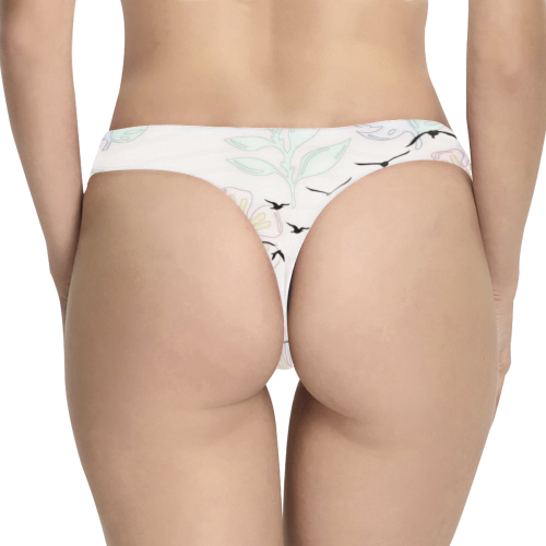 trendy birds pastel floral by JamColors Women's All Over Print Thongs (Model L30)