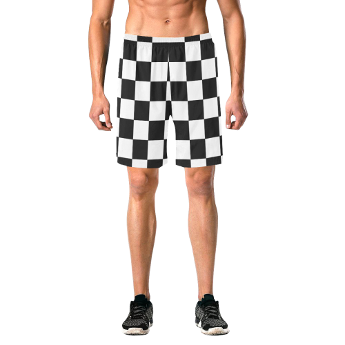 B+W Checker Shorts Men's All Over Print Elastic Beach Shorts (Model L20)