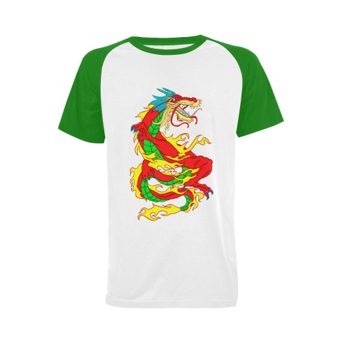 Red Chinese Dragon Green Men's Raglan T-shirt (USA Size) (Model T11)