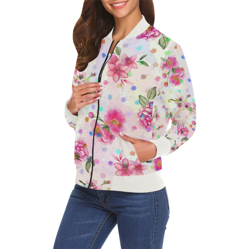 Watercololor Pink Blossoms Wallpaper Trend 1 All Over Print Bomber Jacket for Women (Model H19)