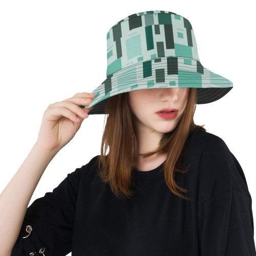 Abstract Green Squares All Over Print Bucket Hat