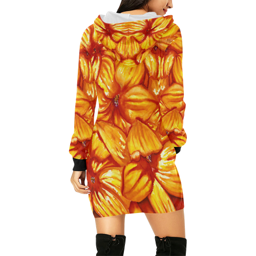 yellow oragne orchids 1b All Over Print Hoodie Mini Dress (Model H27)