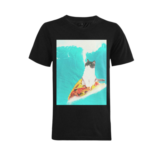Kitty Cat Surfing Taco Men's V-Neck T-shirt  Big Size(USA Size) (Model T10)