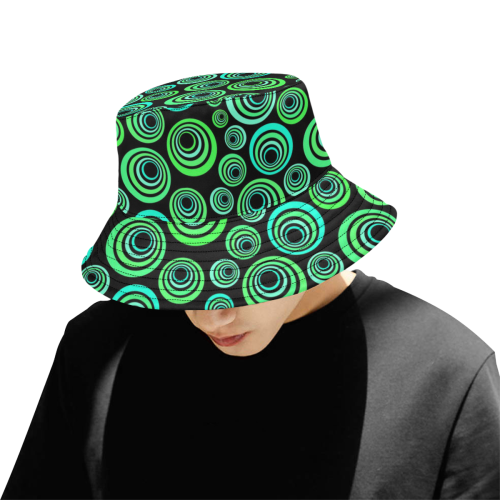 Crazy Fun Neon Blue & Green retro pattern All Over Print Bucket Hat for Men