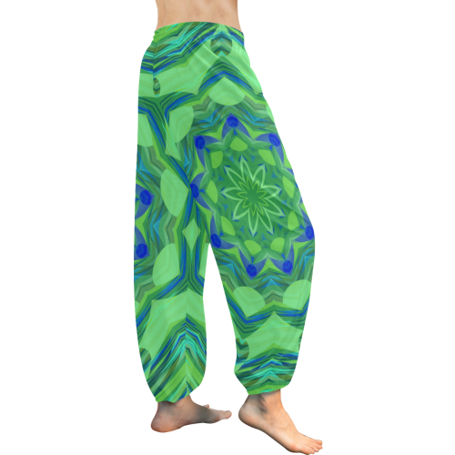 Blue and Green Angelfish Flower Boho Pants Women's All Over Print Harem Pants (Model L18)