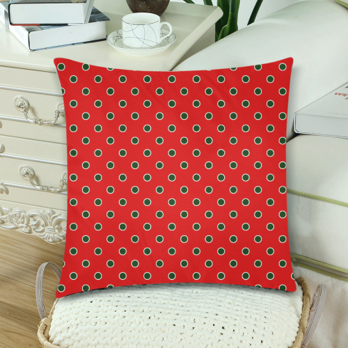Green Polka Dots on Red Custom Zippered Pillow Cases 18"x 18" (Twin Sides) (Set of 2)
