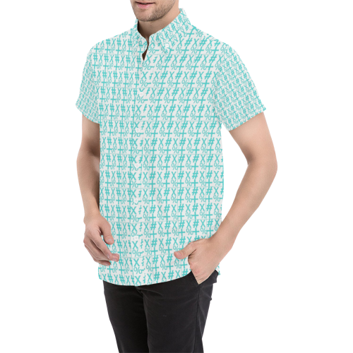NUMBERS Collection Symbols Teal/White Men's All Over Print Short Sleeve Shirt (Model T53)