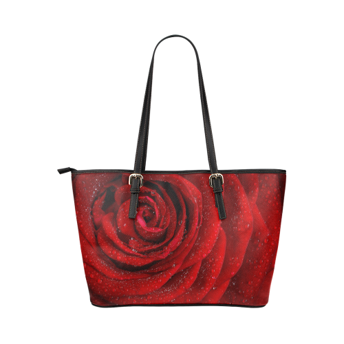 Red rosa Leather Tote Bag/Small (Model 1651)