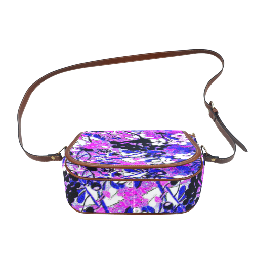 floral abstract in bright blues and pink Saddle Bag/Large (Model 1649)