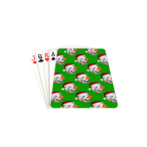 Christmas Baseball Snowman Sports  on Green Playing Cards 2.5"x3.5"