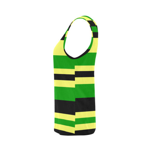 Jamaican inspired Yellow, Black and Green Stripes All Over Print Tank Top for Women (Model T43)