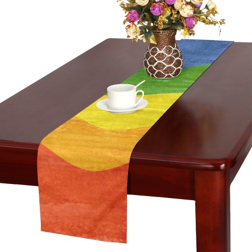 Gay Pride - Rainbow Flag Waves Stripes 3 Table Runner 16x72 inch