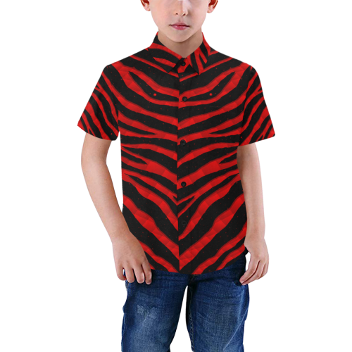 Ripped SpaceTime Stripes - Red Boys' All Over Print Short Sleeve Shirt (Model T59)