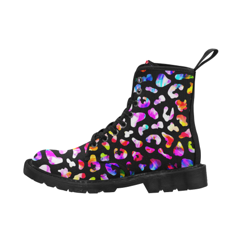 colorful animal print Martin Boots for Women (Black) (Model 1203H)