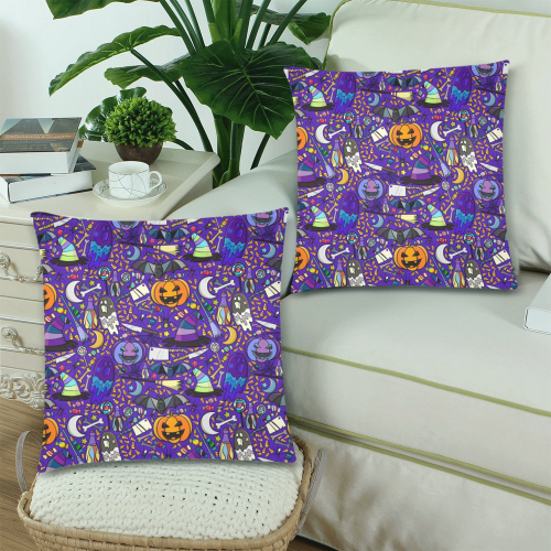 Witchy Night Halloween Pattern Custom Zippered Pillow Cases 18"x 18" (Twin Sides) (Set of 2)