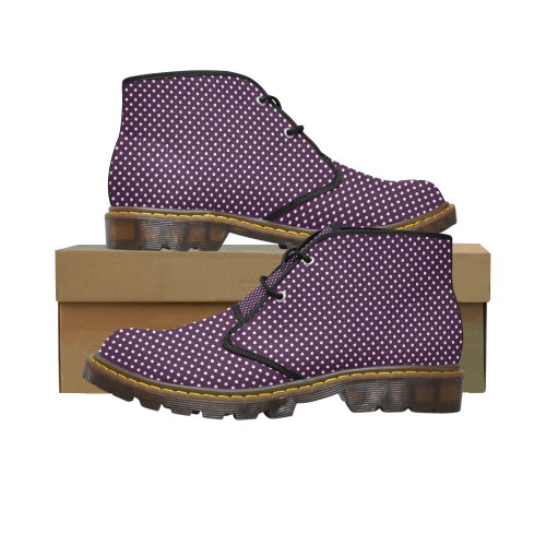 Burgundy polka dots Women's Canvas Chukka Boots/Large Size (Model 2402-1)