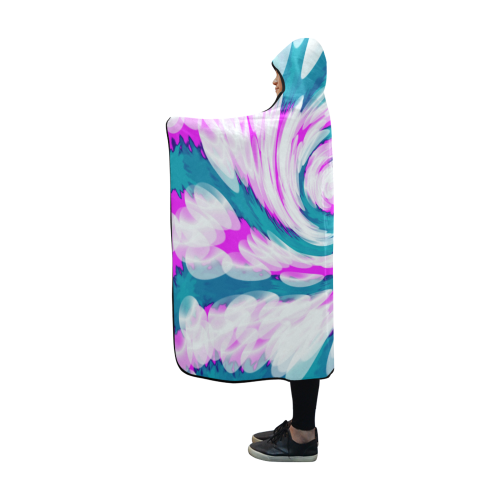 Turquoise Pink Tie Dye Swirl Abstract Hooded Blanket 60''x50''