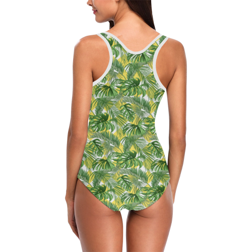 Palm Leaves Vest One Piece Swimsuit (Model S04)