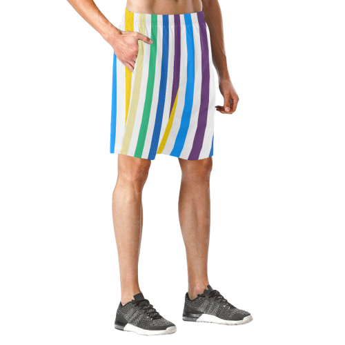Rainbow Stripes with White Men's All Over Print Elastic Beach Shorts (Model L20)