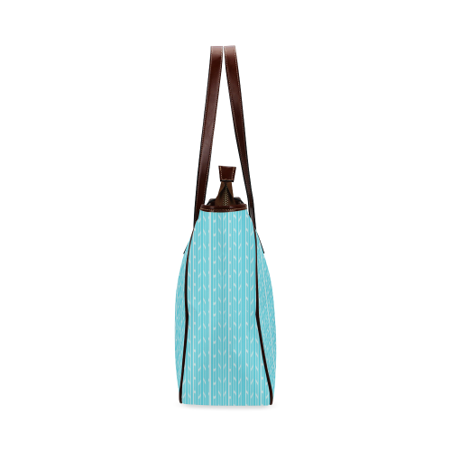 Aqua Blue Spring Leaf Stripe Classic Tote Bag (Model 1644)
