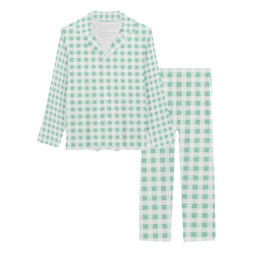 Mint Green Gingham Women's Long Pajama Set