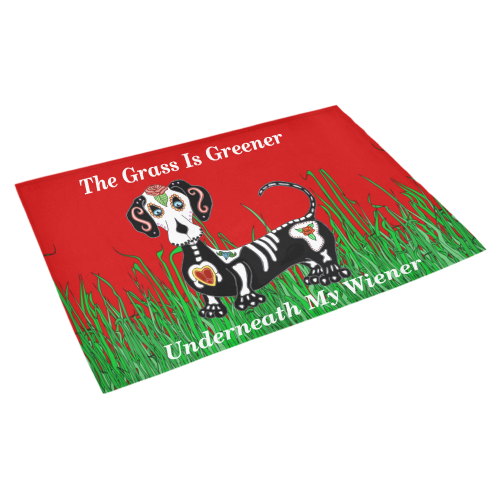 Dachshund Grass Is Greener Red Azalea Doormat 30" x 18" (Sponge Material)