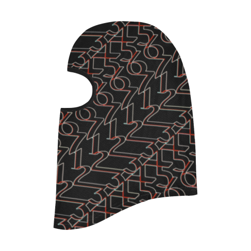NUMBERS Collection 1234567 Red/White Trim Black All Over Print Balaclava