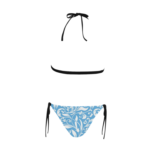 blue flower pattern Buckle Front Halter Bikini Swimsuit (Model S08)