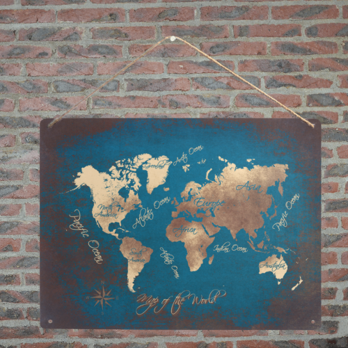 world map #map #worldmap Metal Tin Sign 16"x12"