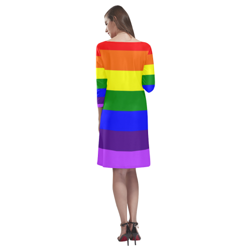 Rainbow Flag (Gay Pride - LGBTQIA+) Rhea Loose Round Neck Dress(Model D22)
