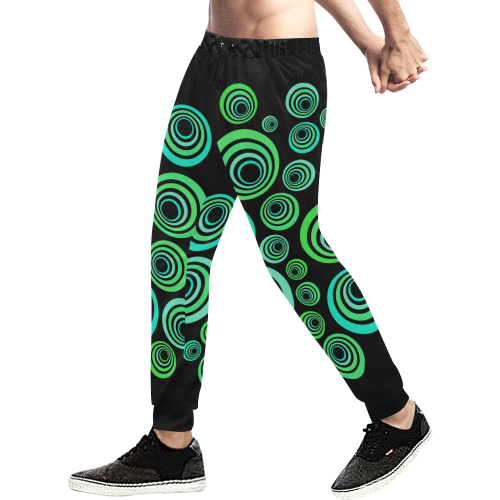 Crazy Fun Neon Blue & Green retro pattern Men's All Over Print Sweatpants (Model L11)