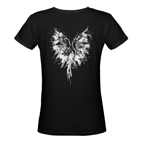 Phoenix - Abstract Painting Bird White 1 Women's Deep V-neck T-shirt (Model T19)