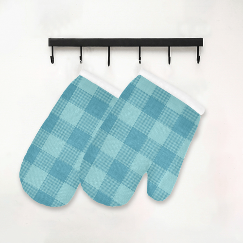 Turquoise Plaid Oven Mitt (Two Pieces)