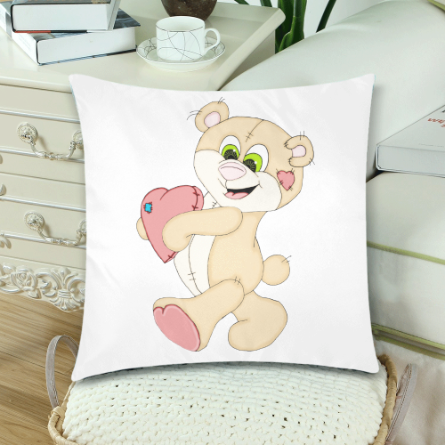 Patchwork Heart Teddy White Custom Zippered Pillow Cases 18"x 18" (Twin Sides) (Set of 2)