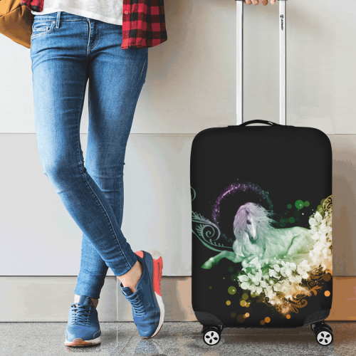 Beautiful unicorn with flowers, colorful Luggage Cover/Small 18"-21"