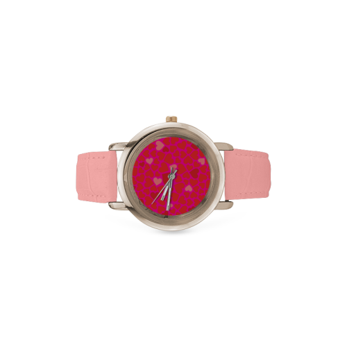 Love pattern PINK Women's Rose Gold Leather Strap Watch(Model 201)