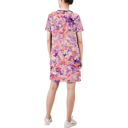 flower pattern Short-Sleeve Round Neck A-Line Dress (Model D47)