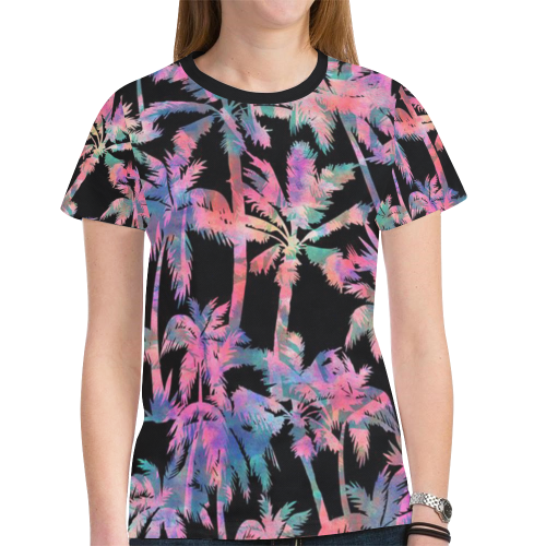 Tropical Neon Floral Print Short Sleeve Tshirt New All Over Print T-shirt for Women (Model T45)