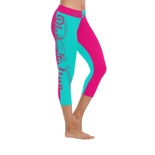 New Blue on Pink By RW Women's Low Rise Capri Leggings (Invisible Stitch) (Model L08)