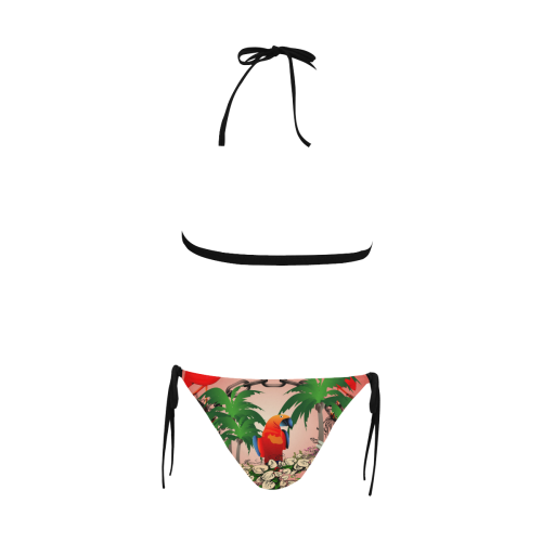 Funny parrot, tropical design Buckle Front Halter Bikini Swimsuit (Model S08)