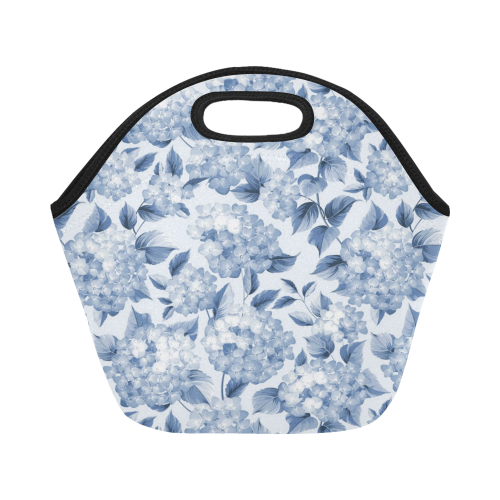 Blue and White Floral Pattern Neoprene Lunch Bag/Small (Model 1669)