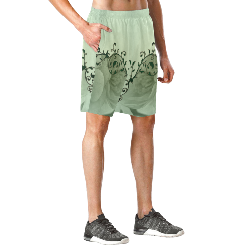 Wonderful flowers, soft green colors Men's All Over Print Elastic Beach Shorts (Model L20)