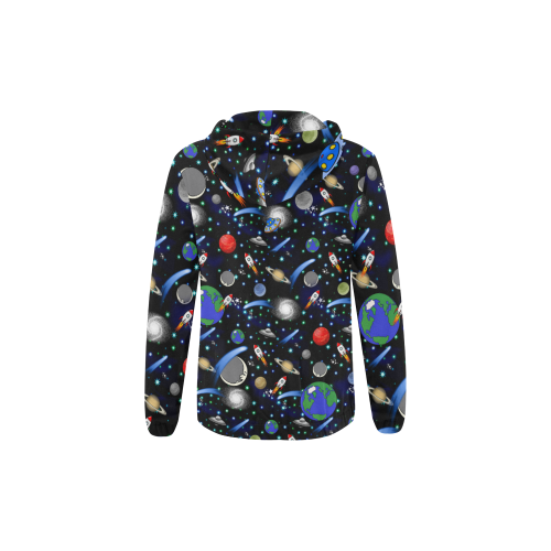 Galaxy Universe - Planets, Stars, Comets, Rockets All Over Print Full Zip Hoodie for Kid (Model H14)