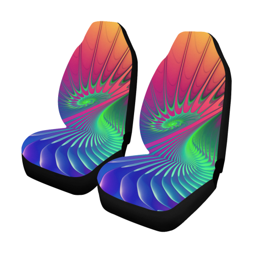 PSYCHEDELIC FRACTAL SPIRAL - Neon Colored Car Seat Covers (Set of 2)