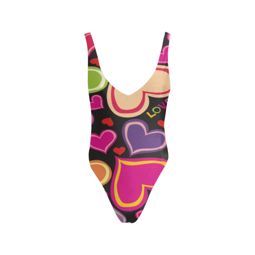 cute hearts Sexy Low Back One-Piece Swimsuit (Model S09)