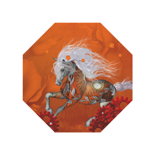 Wonderful steampunk horse, red white Anti-UV Auto-Foldable Umbrella (Underside Printing) (U06)