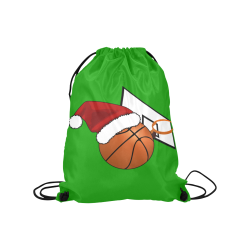 Santa Hat Basketball And Hoop Christmas Medium Drawstring Bag Model 1604 (Twin Sides) 13.8"(W) * 18.1"(H)