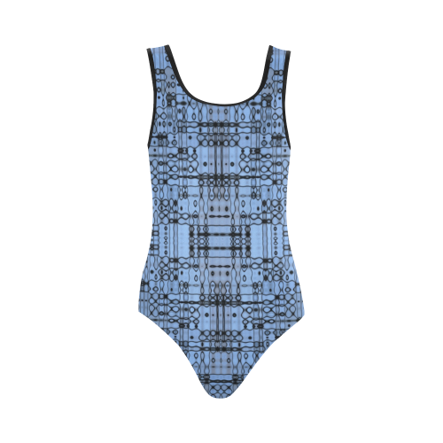 Cornflower Blue Abstract Vest One Piece Swimsuit (Model S04)
